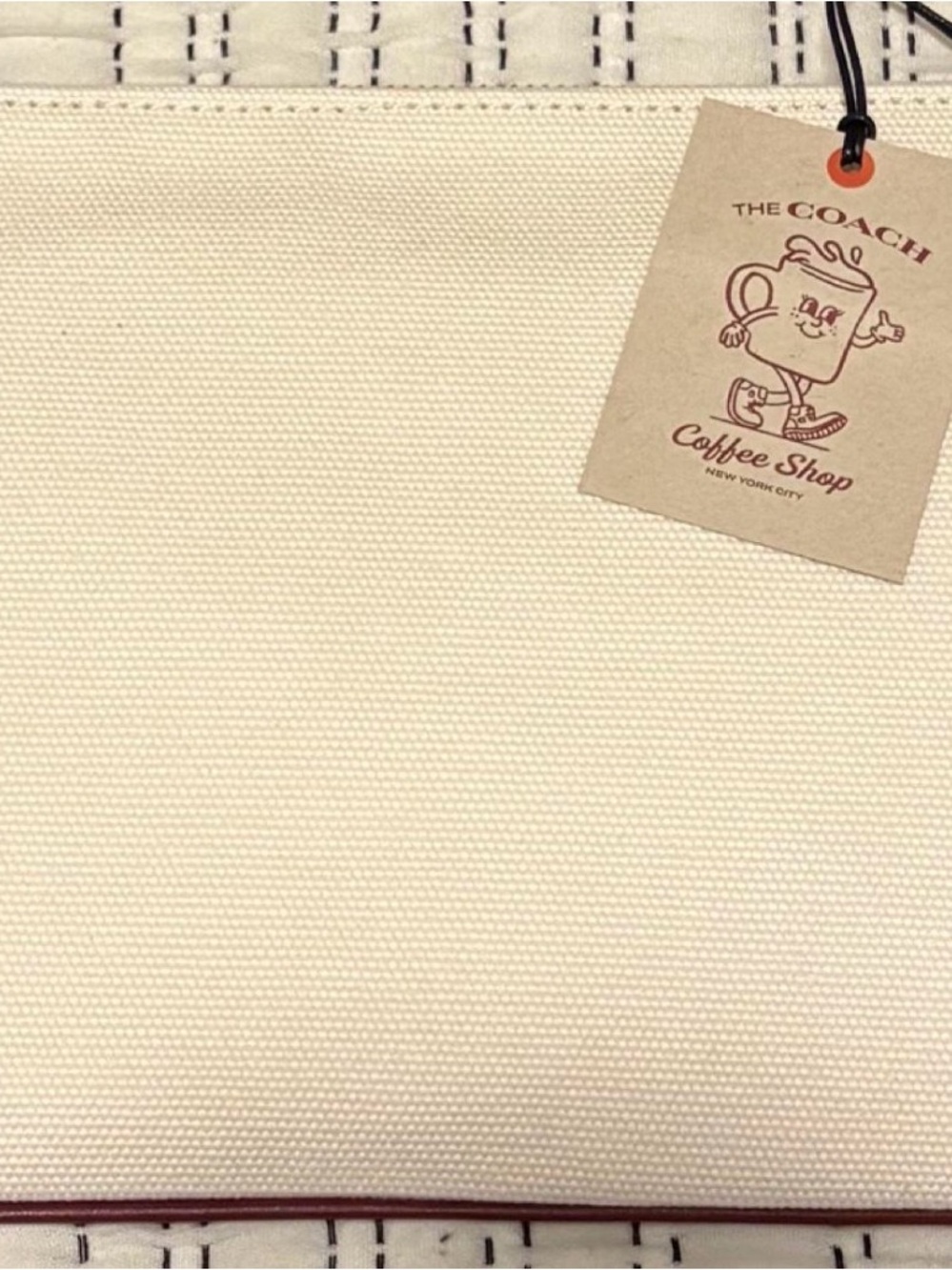 COACH Coffee Shop Canvas Tote in Cream with Burgundy Logo - Picture 3 of 7